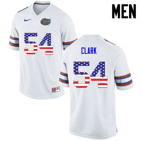 Men's NCAA Florida Gators Khairi Clark #54 Stitched Authentic USA Flag Fashion Nike White College Football Jersey YFL7765AD